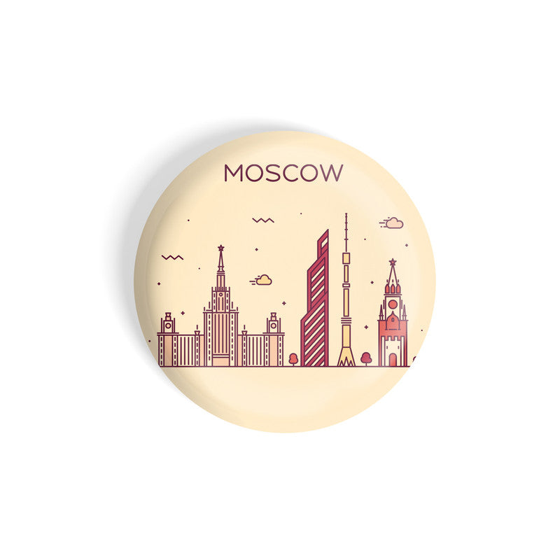 dhcrafts Round Fridge Magnet Brown Color Moscow Glossy Finish Design Pack of 1 (58 mm)